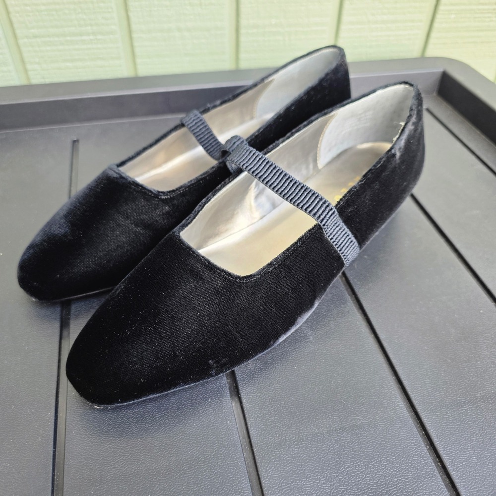 Pazzo Mimic-V Black Velvet Mary Jane Flat Shoes 8M Leather Sole